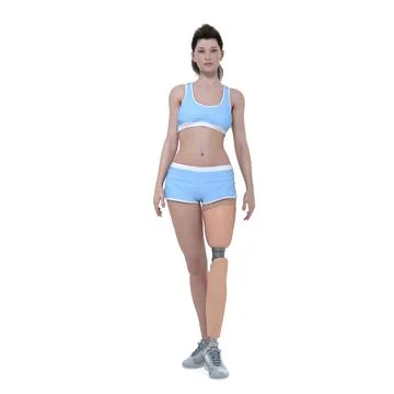 3D Render : a smiling woman with prosthesis leg , isolated Stock Illustration