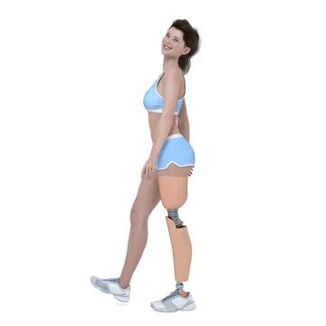 3D Render : a smiling woman with prosthesis leg , isolated Illustrazione stock