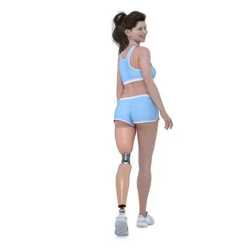 3D Render : a smiling woman with prosthesis leg , isolated Illustrazione stock