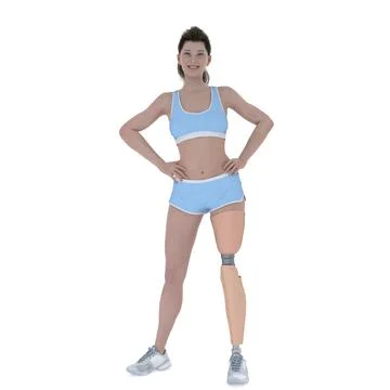3D Render : a smiling woman with prosthesis leg , isolated Illustrazione stock