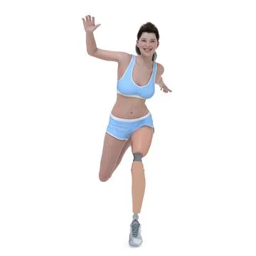3D Render : a smiling woman with prosthesis leg , isolated Stock Illustration