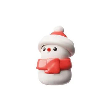 3d render snowman with a cozy red scarf and Santa hat, ideal for cheerful Stock Illustration