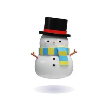 3d render snowman with hat and scarf in clay style Stock Illustration