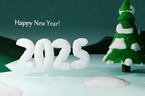 3d render of snowy new year message for 2025 Stock Illustration