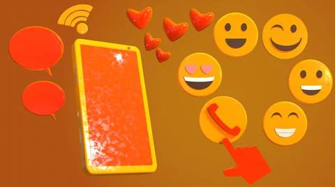 3D Render, social media, smartphone, with emoticon and chat bubble Illustrazione stock