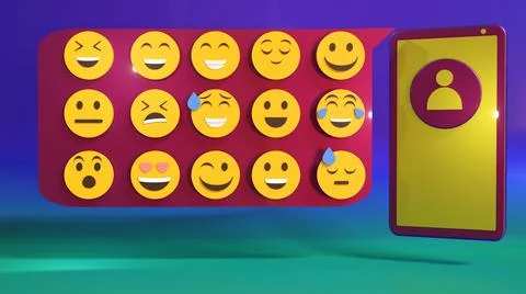 3D Render, social media, smartphone with emoticon Stock Illustration