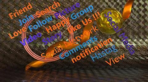 3D Render, social media text with abstract pattern and accessories Stock Illustration
