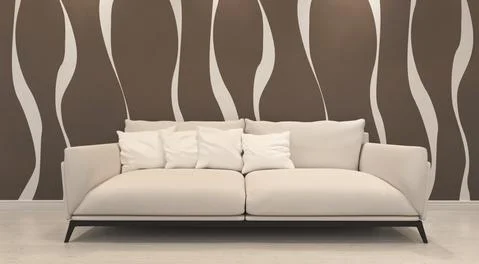 3d render of a sofa in front of a hand-painted wall Illustrazione stock