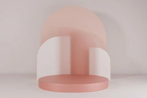 3D render Soft pink beige podium on a white and light gray abstract background Stock Illustration