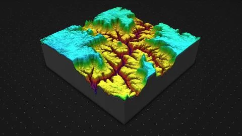 3d render of a soil slice, mountains isolated on dark background. Stock Illustration