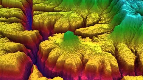 3d render of a soil slice, mountains isolated on dark background. Stock Illustration