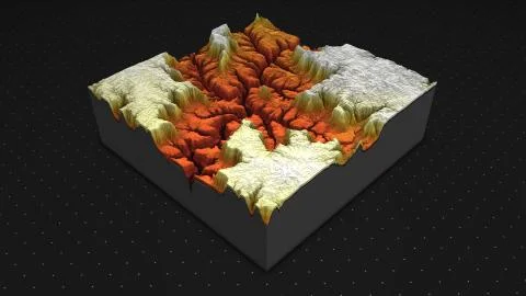 3d render of a soil slice, mountains isolated on dark background. Illustrazione stock