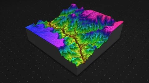 3d render of a soil slice, mountains isolated on dark background. Illustrazione stock