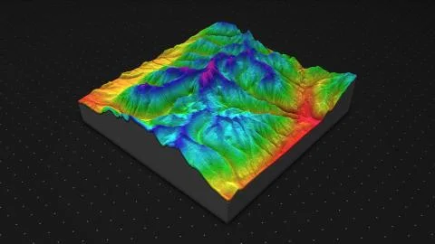 3d render of a soil slice, mountains isolated on dark background. Stock Illustration