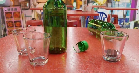 3d render of soju bottle with glass in outdoor street food stall pojangmach.. Stock Footage 276427818