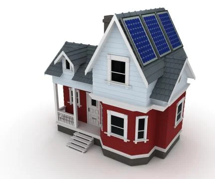 3d render of Solar panels on a house Stock Illustration