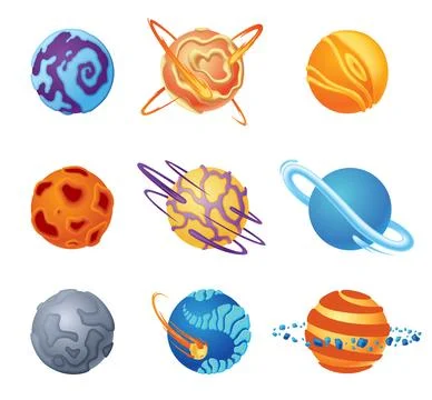 3D render Solar System planets set characters. Realistic vector outer space gas Illustrazione stock