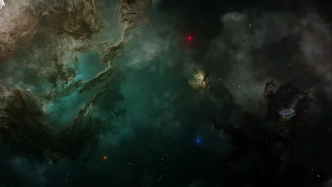 3D render, space filled with bright stars, clouds &amp; nebula, Vidéo 220232095
