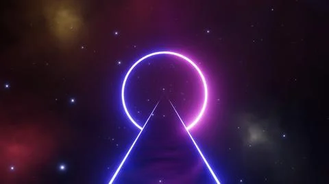 3d render. Space flight, the shape of the ring of neon light, mysterious cosm Stock-Fotos