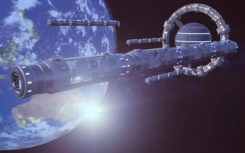 3d render. Space station and hotel Stock Illustration