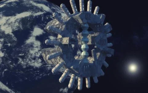 3d render. Space station and hotel Stock-Illustration