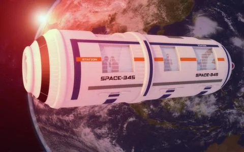 3d render. Space station and hotel Stock Illustration