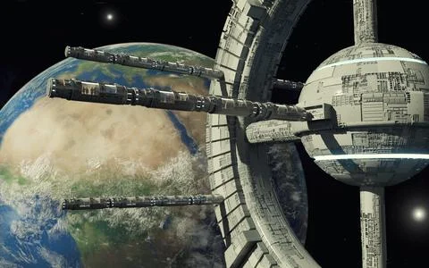 3d render. Space station and hotel Stock Illustration