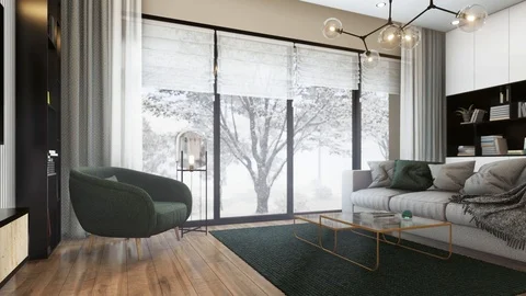 3d render. Span camera on the interior in a modern style Stock Footage 121613890