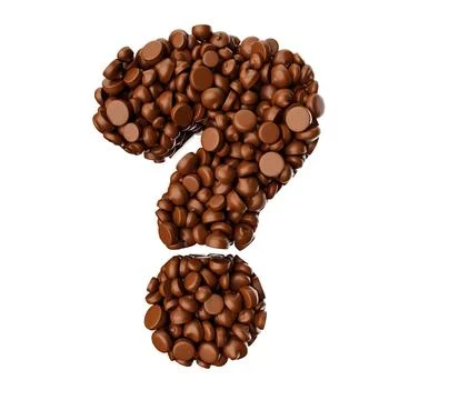 3D render of the special character question mark made of chocolate bits on a whi Stock Illustration