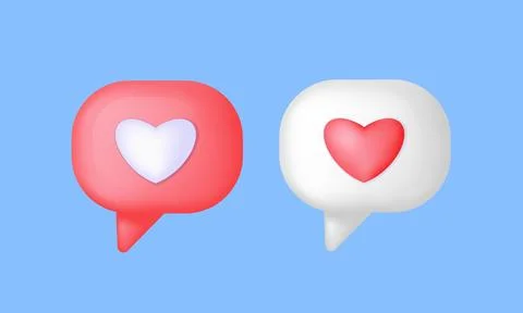3d render speech bubble heart. Social media like icon concept. Comment and Fo Stock Illustration