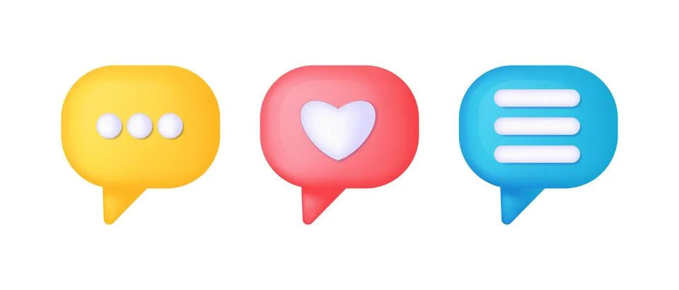 3d render speech bubble heart. Social media like icon concept. Comment and .. Stock Illustration