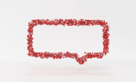 A 3D render of a speech bubble message frame made of abstract glass red balls Stock Illustration