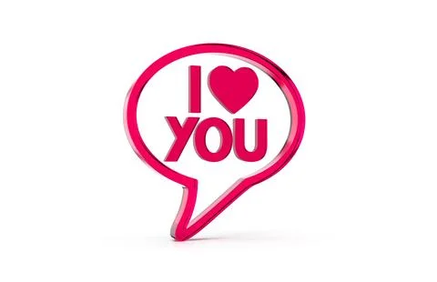 3d render of speech bubble with phrase I Love You with  a heart on white ba.. Stock Illustration