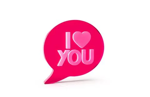 3d render of speech bubble with phrase I Love You with  a heart on white ba.. Stock Illustration