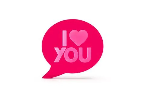3d render of speech bubble with phrase I Love You with  a heart on white ba.. Stock Illustration