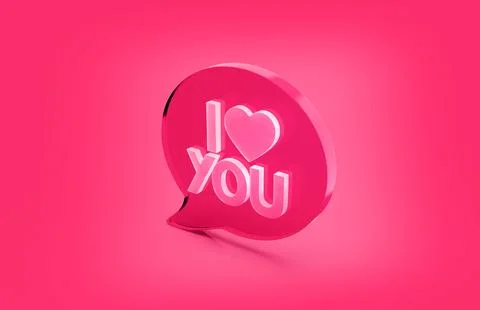 3d render of speech bubble with phrase I Love You with  a heart on pink bac.. Stock Illustration
