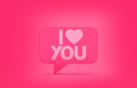 3d render of speech bubble with phrase I Love You with  a heart on pink bac.. Stock Illustration