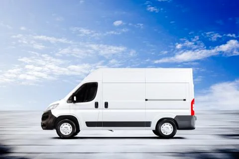 3d render of speeding white van logistic vehicle Stock Illustration