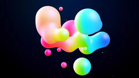 3d render. Spheres or balls merge like liquid wax drops or metaballs in-air Illustrazione stock