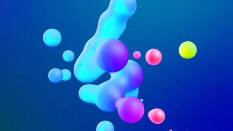 3d render. Spheres or balls merge like liquid wax drops or metaballs in-air Stock Illustration
