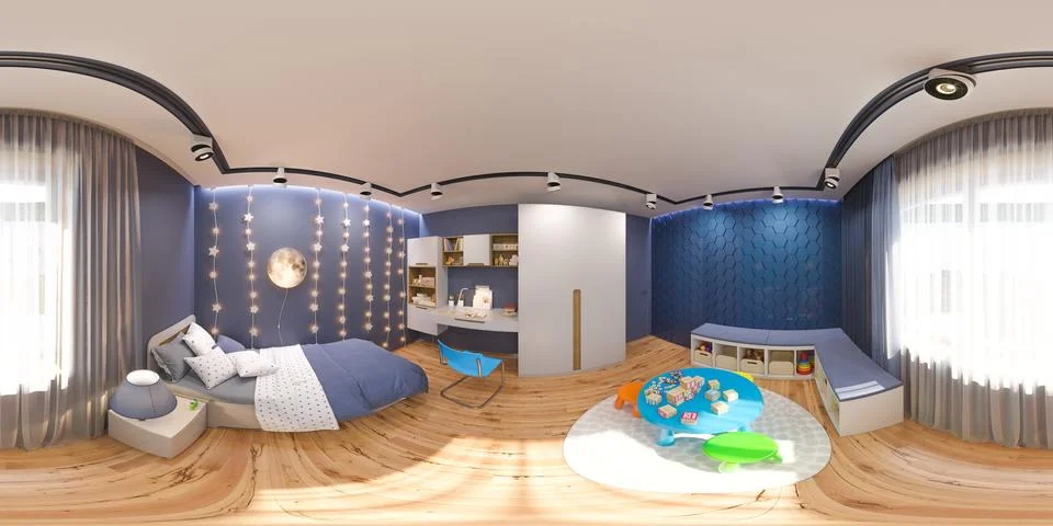 3d render spherical 360 degrees, seamless panorama of the kids b Stock Illustration