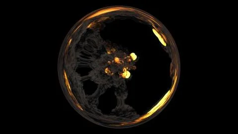 3D render of a spherical composition consisting of voluminous colorful explos Stock Illustration