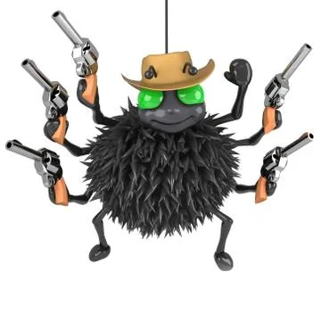 3d render of a spider dressed as a cowboy with pistols Stock Illustration