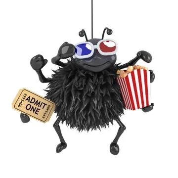 3d render of a spider eating popcorn whilst watching a 3d movie Stockillustratie