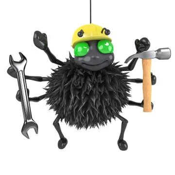 3d render of a spider with hammer and spanner Stockillustratie