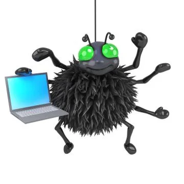 3d render of a spider holding a laptop Stock Illustration
