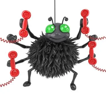 3d render of a spider holding many telephone receivers Stockillustratie