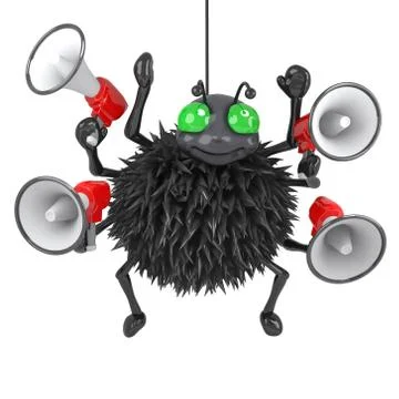 3d render of a spider holding many megaphones Stockillustratie