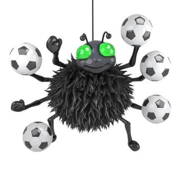 3d render of a spider holding some soccer balls Stock Illustration