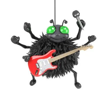 3d render of a spider playing an electric guitar. Stockillustratie